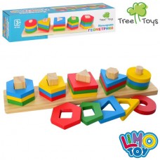Деревянная игрушка Геометрика MD 2305 игровое поле 32,5-6см, фигуры 20шт, в коробке, 33-7-6см