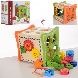 Деревянная игрушка Игра MD 1226 куб, сортер, трещотка, счеты