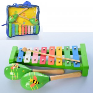 Дерев’яна іграшка Музичні інструменти MD 2127 ксилофон27см, мараеасы 2шт, 20см, палички, в сумці