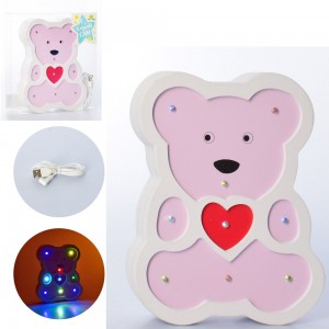 Дерев'яна іграшка Нічник MD 2246 ведмедик, серце, 20-17см, світло, USBшнур/від мережі, в слюді