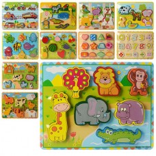 Деревянная игрушка Пазлы MD 0933 6 видов(животные, транспорт), в кульке
