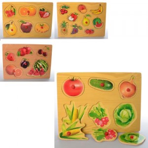 Дерев'яна іграшка Рамка-вкладиш MD 1307 з ручкою, овочі, фрукти, ягоди