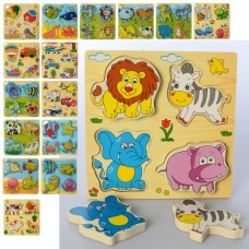 Деревянная игрушка Рамка-вкладыш MD 2651 транспорт/животные, 16видов, в кульке Деревянная игрушка Рамка-вкладыш MD 2651 транспорт/животные, 16видов, в кульке