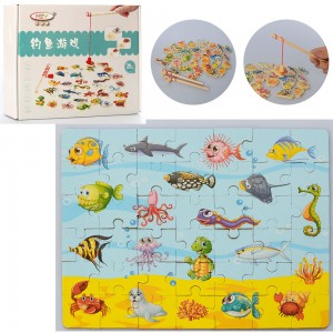 Деревянная игрушка Рыбалка MD 2584 магнитная, морские обитатели, удочки, игровое поле-пазлы