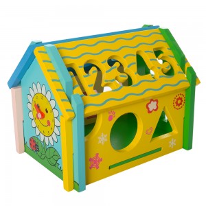 Деревянная игрушка Сортер MD 2086 домик, 20 см, цифры, геометрические фигуры, часы