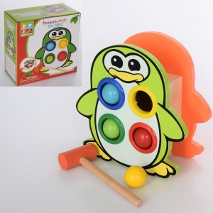 Дерев’яна іграшка Стучалка MD 1608 ігрове поле-пінгвін, молоточок, кульки