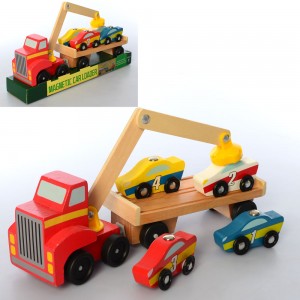 Дерев’яна іграшка Транспорт MD 2529 евакуатор, 31 см, машинки, магнітні деталі