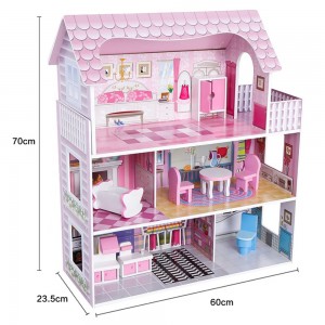 Дерев'яна іграшка Будиночок MD 1204 для ляльки, 3 поверхи, меблі