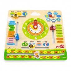 Деревянный календарь Viga Toys с часами англ. язык 