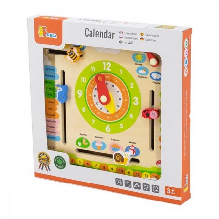 Дерев'яний календар Viga Toys із годинником англ. мова