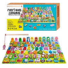 Логічна дерев’яна дошка 31592 "WToys", математичний+фруктовий сортер, транспорт, літери, магнітна риболовля, в коробці