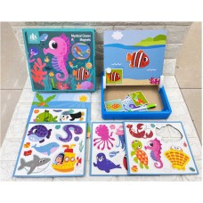 Деревянные магнитные пазлы BabyToys морские с маркером