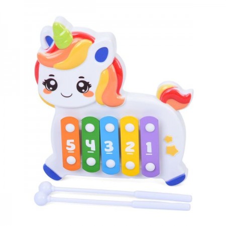 Детский ксилофон BabyToys 596K-3 единорог 5 тонов с палочками