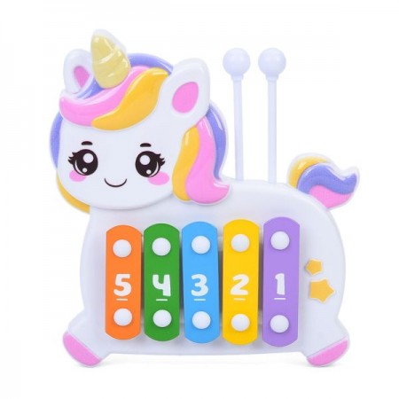 Детский ксилофон BabyToys 596K-3 единорог 5 тонов с палочками