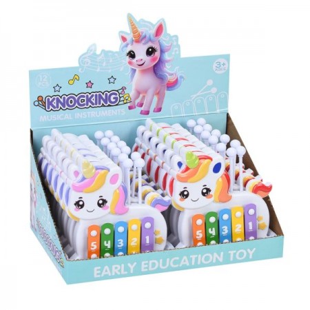 Детский ксилофон BabyToys 596K-3 единорог 5 тонов с палочками