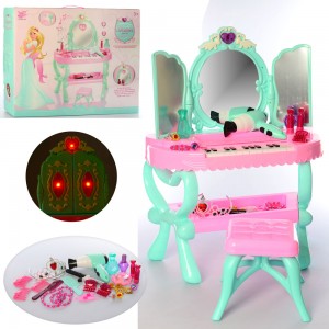 Дитячий туалетний косметичний столик-трюмо YL60015A 2в1 піаніно, стільчик, світло, фен, аксесуари