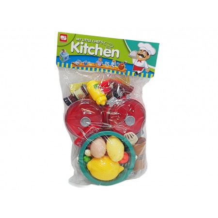 Дитячий іграшковий набір посуду ігровий Kitchen 0014-10, 25 см, з продуктами та каструлею Дитячий іграшковий набір посуду ігровий Kitchen 0014-10, 25 см, з продуктами та каструлею