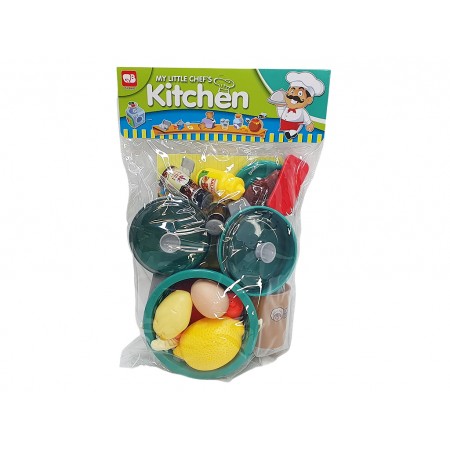 Дитячий іграшковий набір посуду ігровий Kitchen 0014-10, 25 см, з продуктами та каструлею Дитячий іграшковий набір посуду ігровий Kitchen 0014-10, 25 см, з продуктами та каструлею