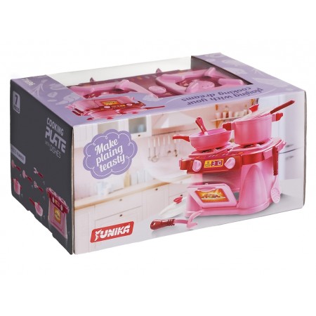 Дитячий іграшковий набір посуду рожевий Cooking Plate with Dishes 7 предметів у коробці Юніка 71696 Дитячий іграшковий набір посуду рожевий Cooking Plate with Dishes 7 предметів у коробці Юніка 71696