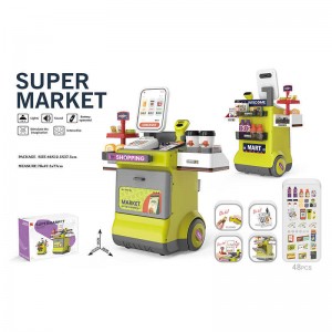 Игровой набор магазин-супермаркет с кассовым аппаратом 668-126 48 елементів, звук, підсвічування, сканер, продукти, купюри, монети, на батарейках, в коробці