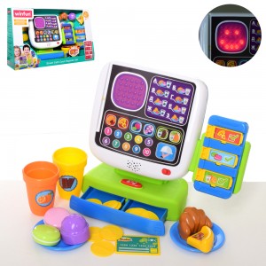 Дитячий іграшковий касовий апарат 2515-07, 27 см, навчання, звук, світло, посуд, продукти
