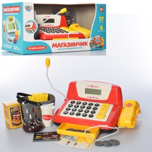 Детский игрушечный кассовый аппарат 7016-1 UA 25 см, калькулятор, продукты, деньги
