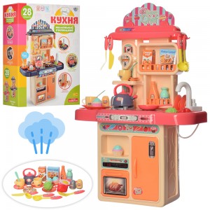 Детская игрушечная кухня 16854B, плита-пар, мойка-льется вода, 28 предметов, звук, свет