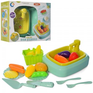 Детская игрушечная кухня ZG0019 мойка-течет вода механич, корзинка, тарелки, продукты
