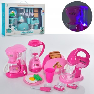 Детский игрушечный набор бытовой техники YH189-9B-A звук, свет, кофеварка, миксер, тостер, блендер
