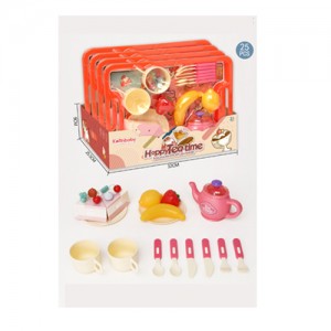 Дитячий іграшковий набір посуду 603EB чайний сервіз на 2 персони, торт на липучці, фрукти, піднос