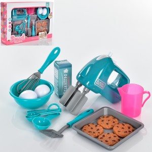Дитячий іграшковий набір посуду XY88-2 міксер-механічний, тарілки, чашки, кухонний набір, печиво