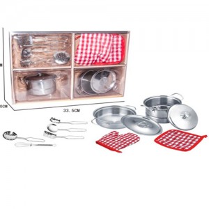 Детская посудка YH2018-3C кастрюли, кухонный набор, металл, прихватки