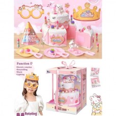 Продукты B16 Happy Birthday, торт, музыка, свет, вращающийся второй ярус, корона, колпак, очки, посуда, на бат-ке, в коробке, 24-30,5-23см