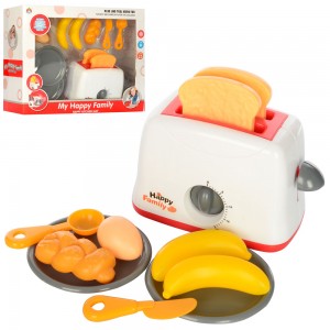 Дитячий іграшковий тостер 5231A 15 см, продукти, тарілка, кухонне приладдя