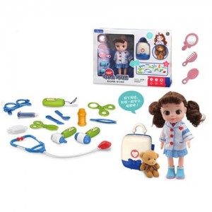 Детский игровой набор доктора LB399-4C инструменты, очки, мишка, чемодан, кукла 31 см