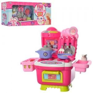Детская игрушечная кухня 16809C, посуда 11 предметов, продукты, звук, свет