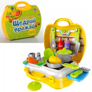 Дитяча ігрова кухня 8311 плита+мийка, посуд, продукти, кухонне приладдя, 26 предметів, у валізі