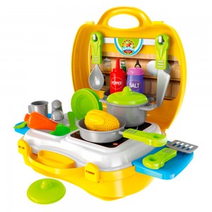 Детская игрушечная кухня 8311 плита+мойка, посуда, продукты, кухонные принадлежности, 26 предметов, в чемодане