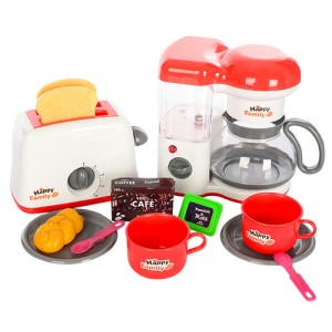 Детский игрушечный набор бытовой техники 5227 кофеварка-свет, льется вода, тостер, посуда