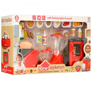 Детский игрушечный набор бытовой техники 979-25-26 тостер, комбайн, блендер, продукты, музыка, свет