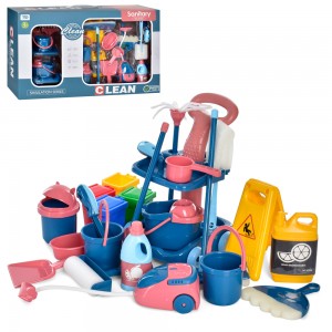Детский игрушечный набор для уборки YY-145 тележка, пылесос, ведра, щетки, совок