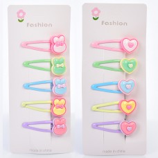 Заколки для волос детские BabyToys JD2616 набор 5 штук сердце и зайчик