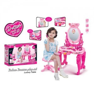 Детский туалетный косметический столик-трюмо 88015A, стульчик, звук, свет, фен, аксессуары