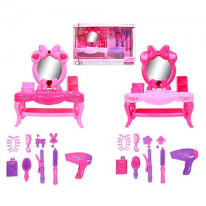 Дитячий туалетний косметичний столик-трюмо T2092-D1-D2, 25х30 см, фен, гребінець, плойка, валіза, музика, світло