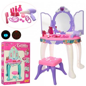 Детский туалетный косметический столик-трюмо YL80009B 68 см, стульчик, фен, аксессуары, музыка, свет