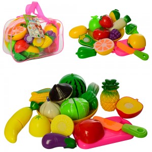 Дитячі іграшкові продукти 2018 А фрукти, овочі, на липучці, тарілка, дощечка, ніж