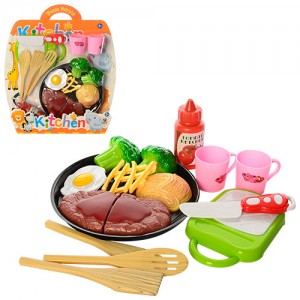 Дитячі іграшкові продукти MJL-801B-17 на липучці, сковорідка, чашки, досточ, ніж, лопатка
