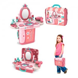 Детский туалетный косметический столик-трюмо 008-973A фен, флаконы, аксессуары, складывается в чемодан