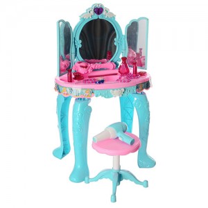 Детский туалетный косметический столик-трюмо LM90009 стульчик, фен, аксессуары, музыка, свет