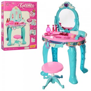 Дитячий туалетний косметичний столик-трюмо LM90013 29-43-73 см, стілець, дзеркало-звук, музика, світло, фен, аксесуари